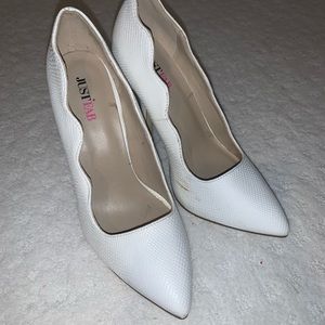 White scalloped heels